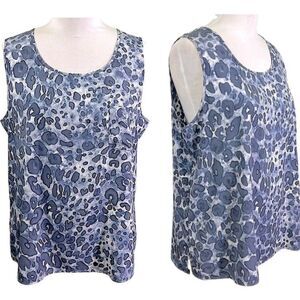 Chico’s Tank Top Size 3  XL Ultra Lightweight Blue Gray Leopard Animal Print